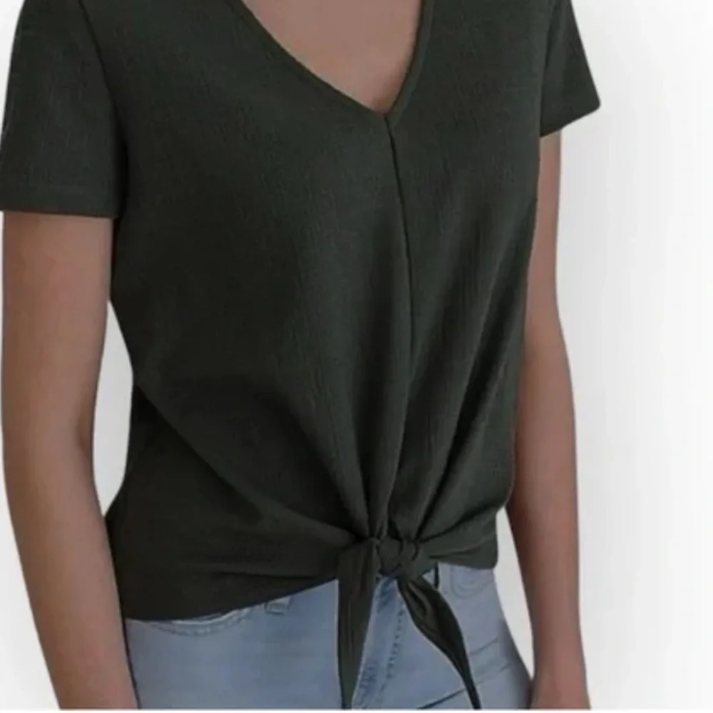 J. Crew Black Short Sleeve Tie-Front Top